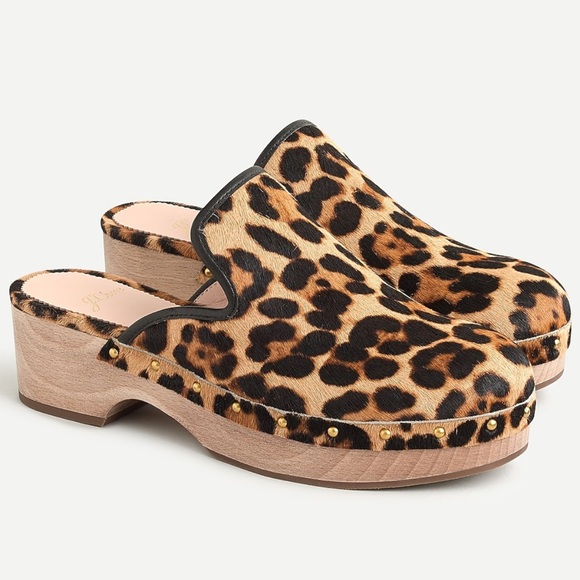 J. Crew Shoes - J CREW Calf Hair Leopard Clogs Size 10.5